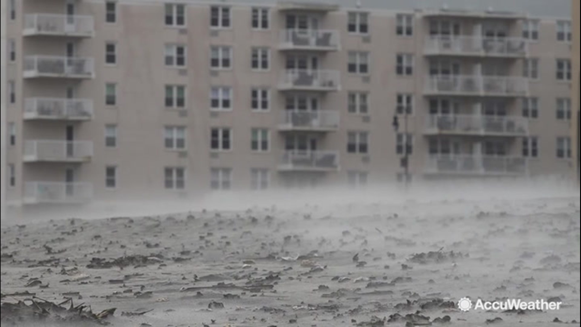 On Oct. 16, a strong storm system battered the east coast with powerful winds. For places like Long Beach, New York, the wind kicked up tons of sand and struck the nearby buildings with it.