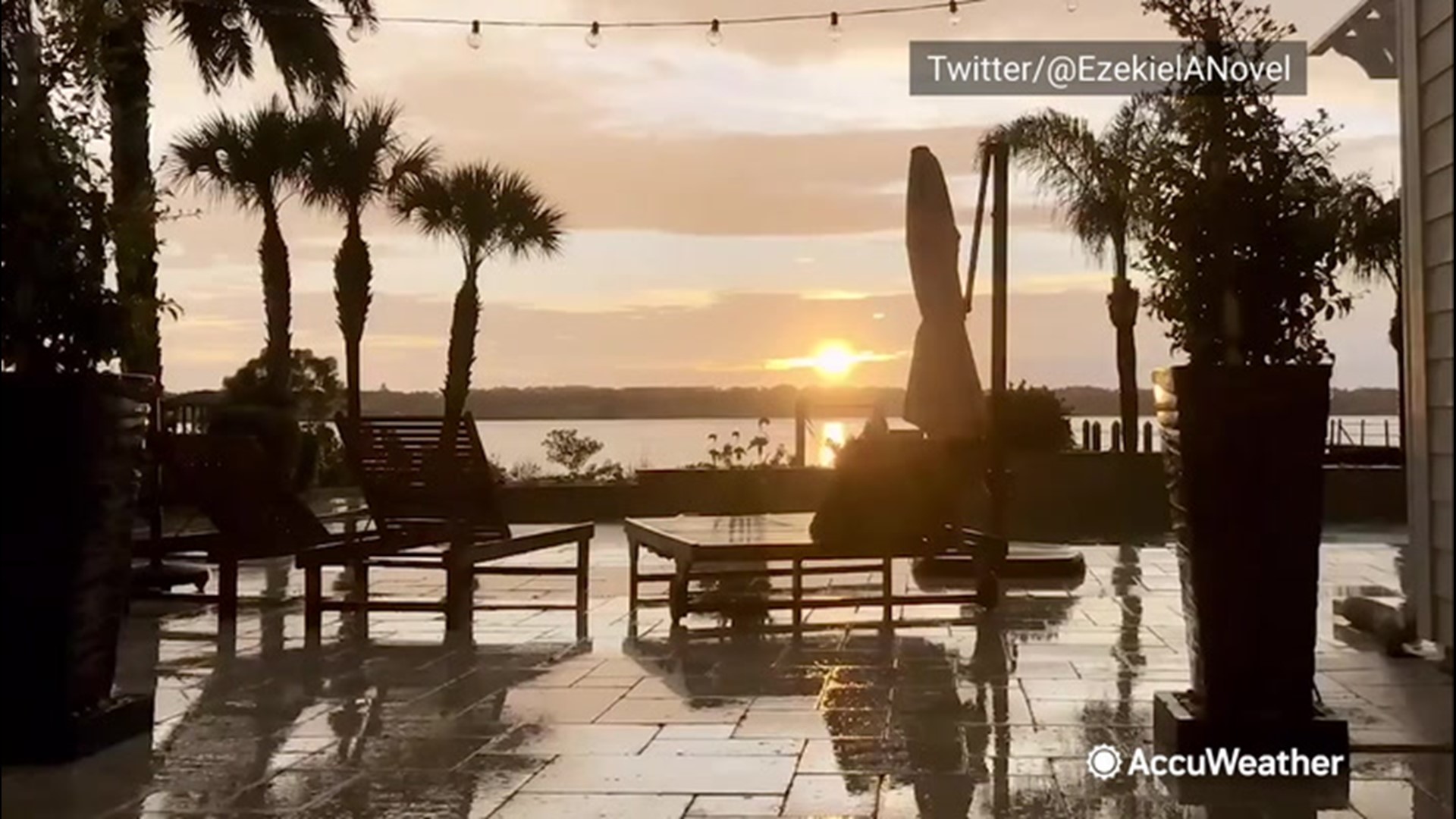Time-lapse video shows rain showers and clouds interrupt a colorful sunset in Ormond-By-The-Sea, Florida, on Sept. 28.