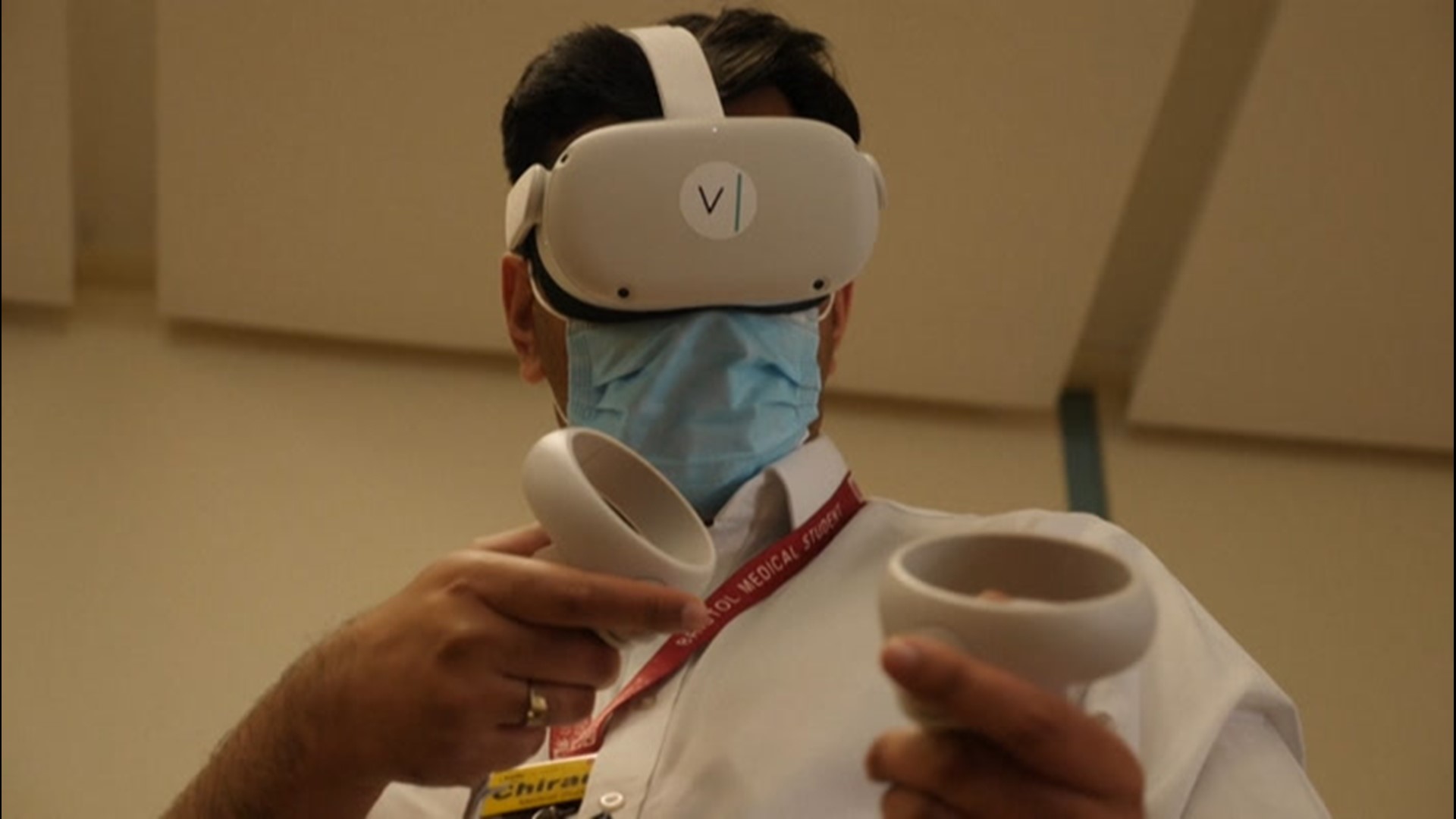 Medical students at Musgrove Hospital in Taunton, England, are training by using virtual reality. COVID-19 restrictions have made it difficult to gain experience in the medical theater, and VR is a tool being used to get around that.