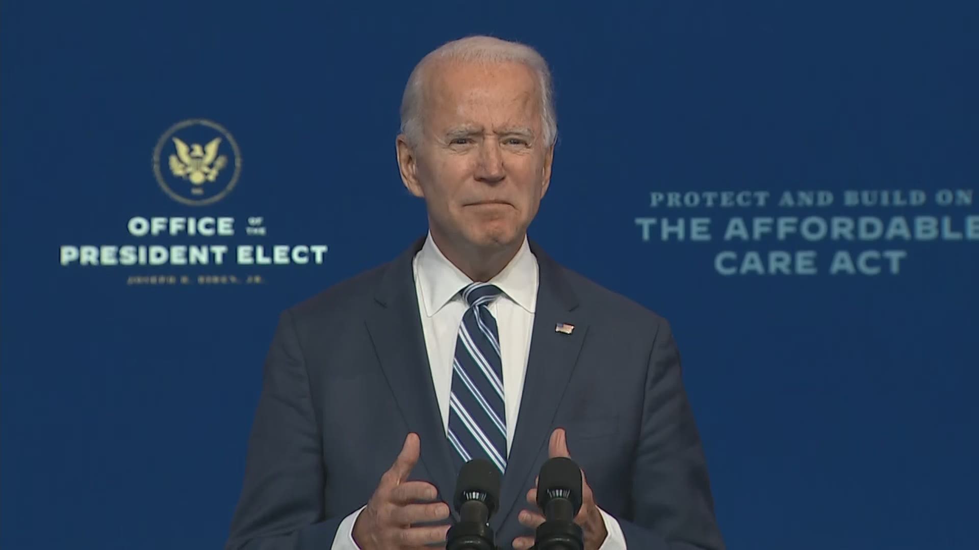 President-elect Joe Biden said Tuesday his administration will fight for Americans' health coverage the same way they'd fight for their family's.