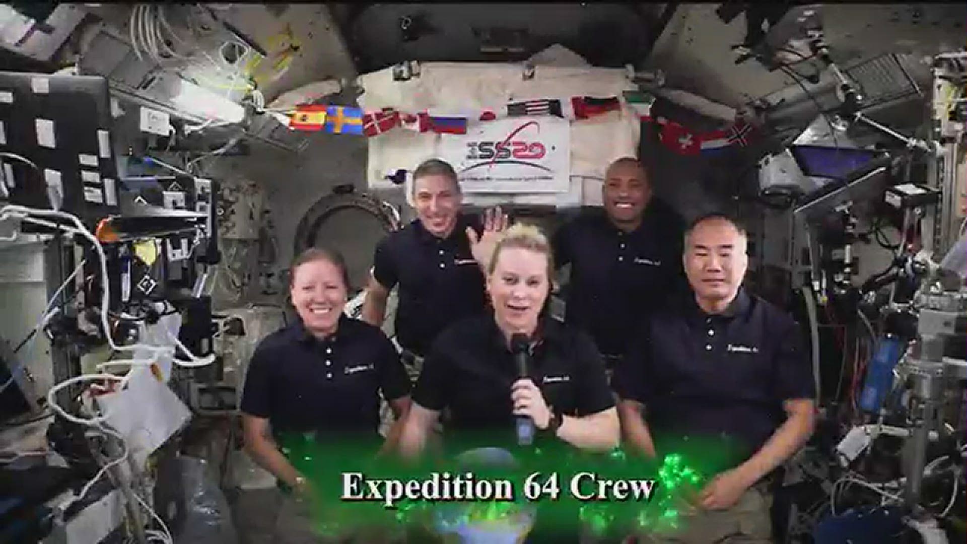 The crew aboard the International Space Station recorded this New Year's video from space.