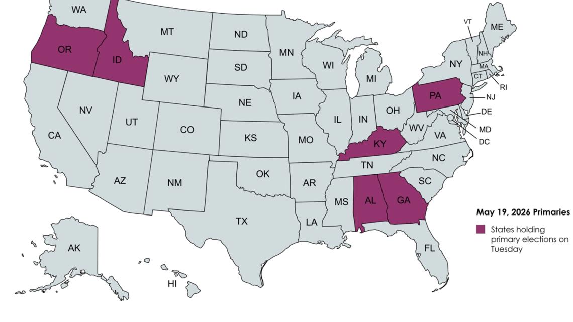 Which states have primary elections Tuesday?