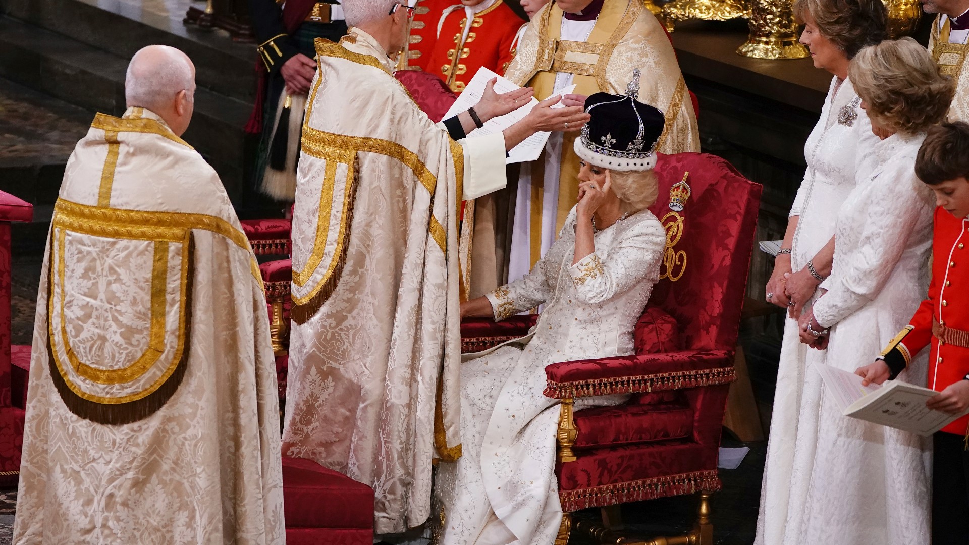 Camilla, the queen consort, has been anointed and crowned with Queen Mary’s Crown.