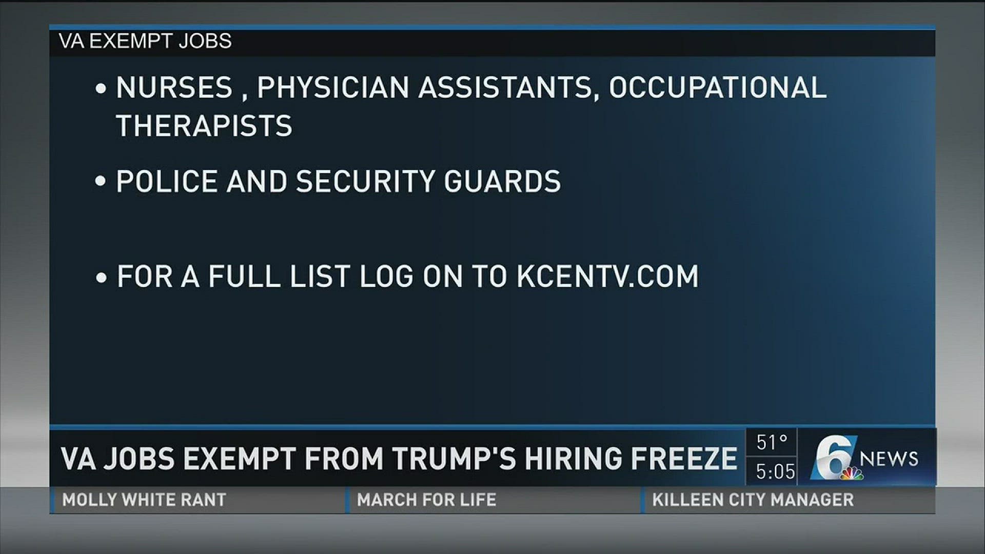 The Department of Veterans Affairs released a full list of jobs exempt from President Trump's federal hiring freeze.