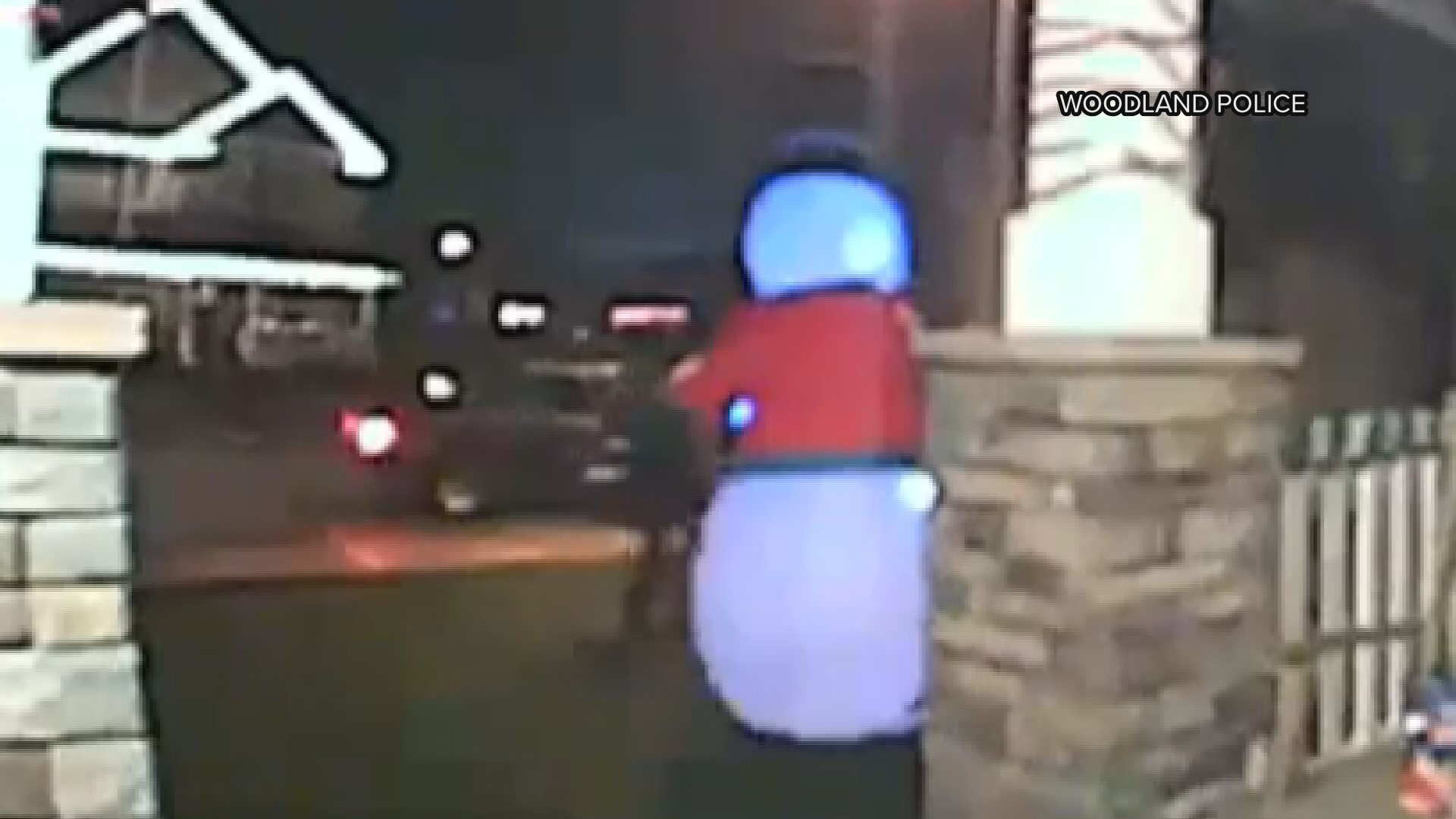 Ring camera video shows a person stab a blow-up snowman in a front yard. Police received several reports of decoration vandalism Saturday night.