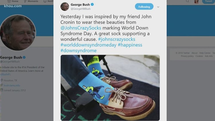 President George H.W. Bush wears socks designed by young man with Down syndrome