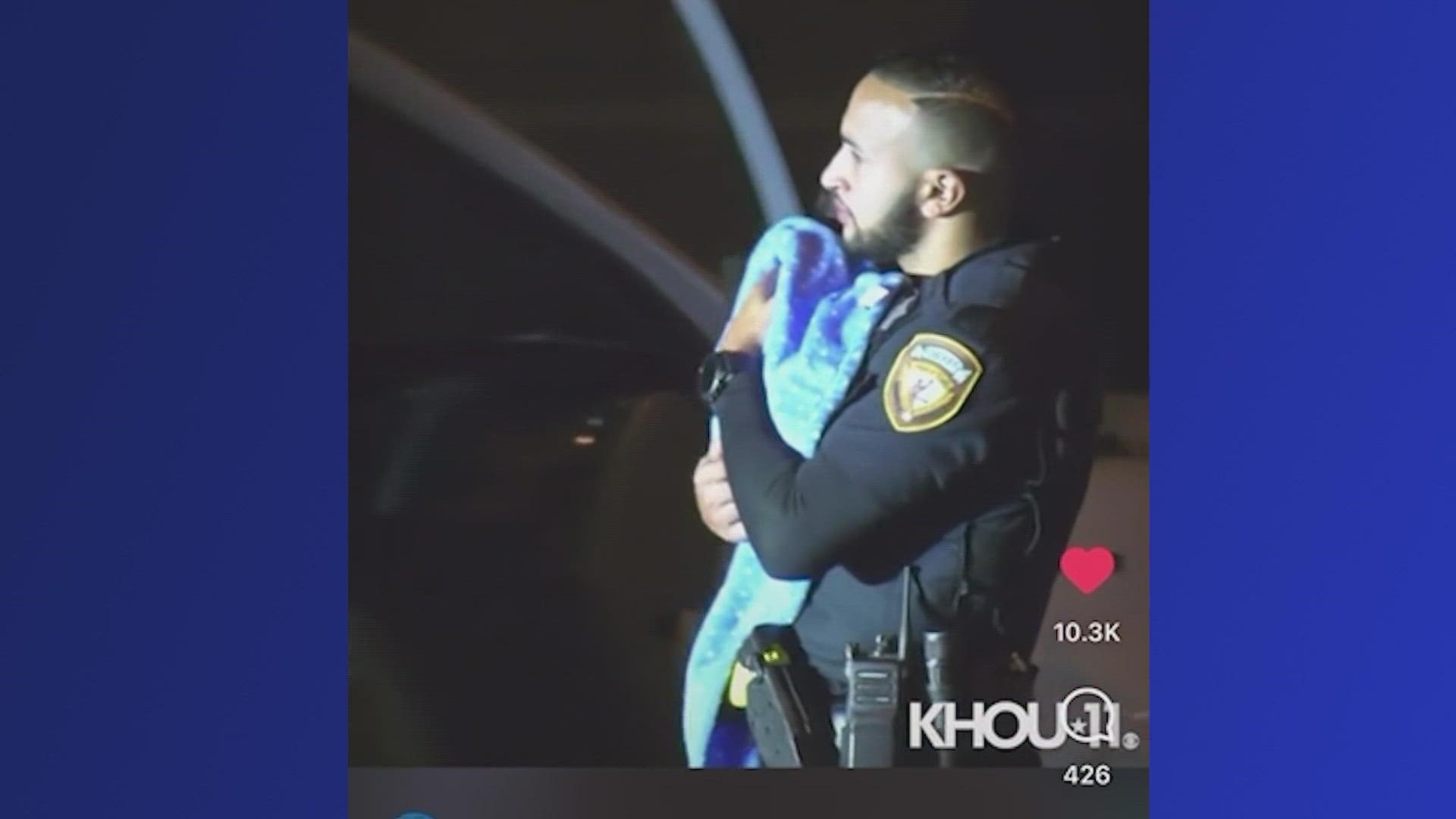 There were multiple children in the vehicle. The youngest was comforted by a Harris County Sheriff's deputy.