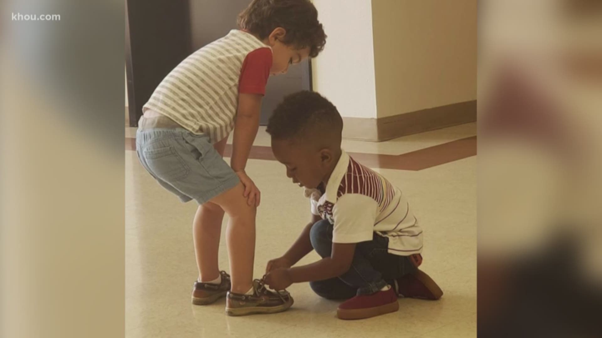 Josiah Owens is only 2 years old but he already knows how to tie his shoes. And other people's too. The toddler helped out another child with his loose laces and the moment was captured on camera.