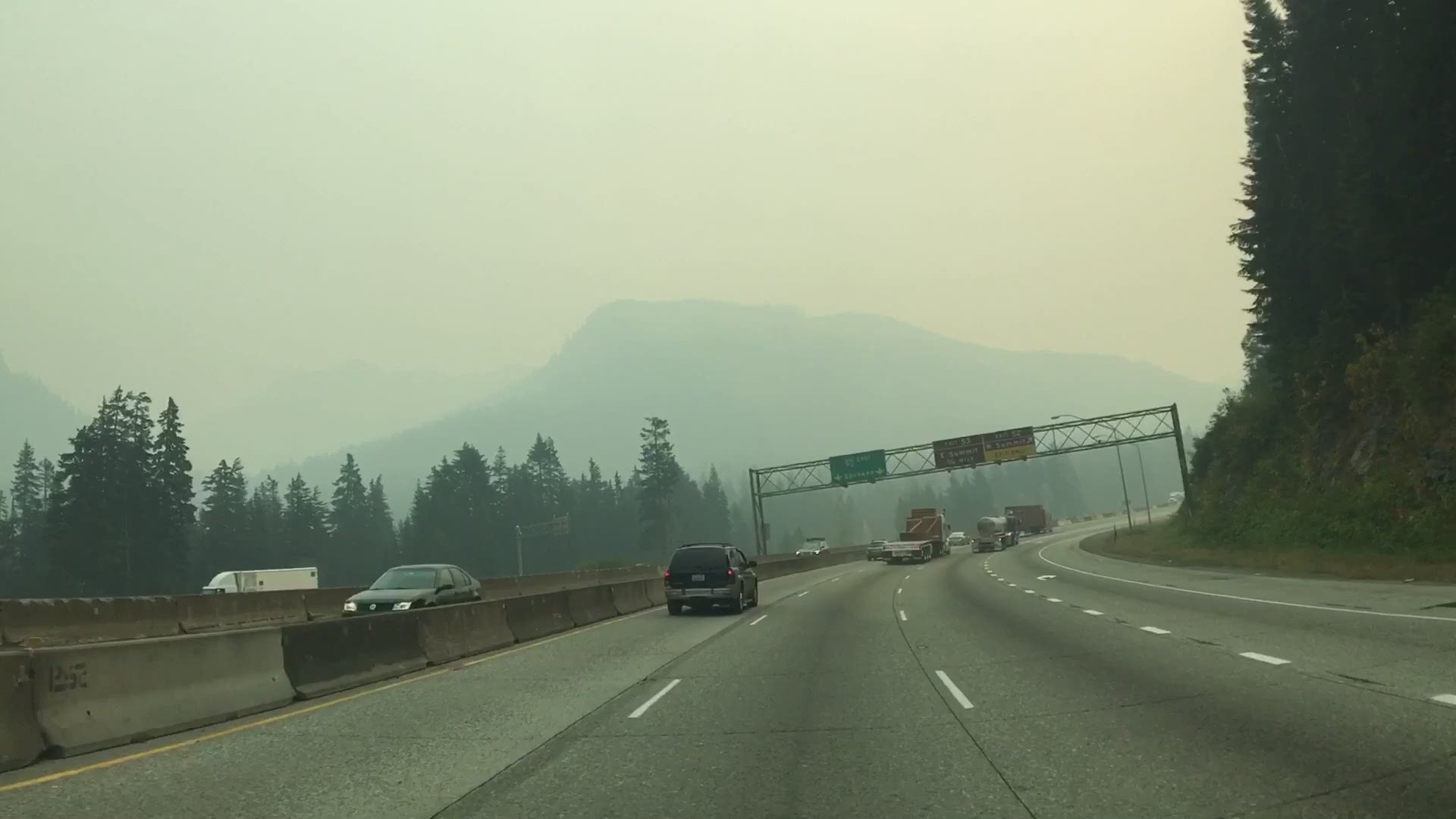 Smoke from wildfires in the Washington Cascades as seen from Snoqualmie Pass, Sept. 5, 2017.