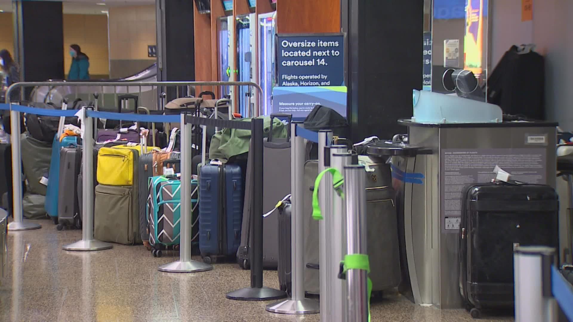 Inclement weather and canceled flights lead to passengers being separated from their luggage. Hundreds of those bags remain waiting at Sea-Tac airport.