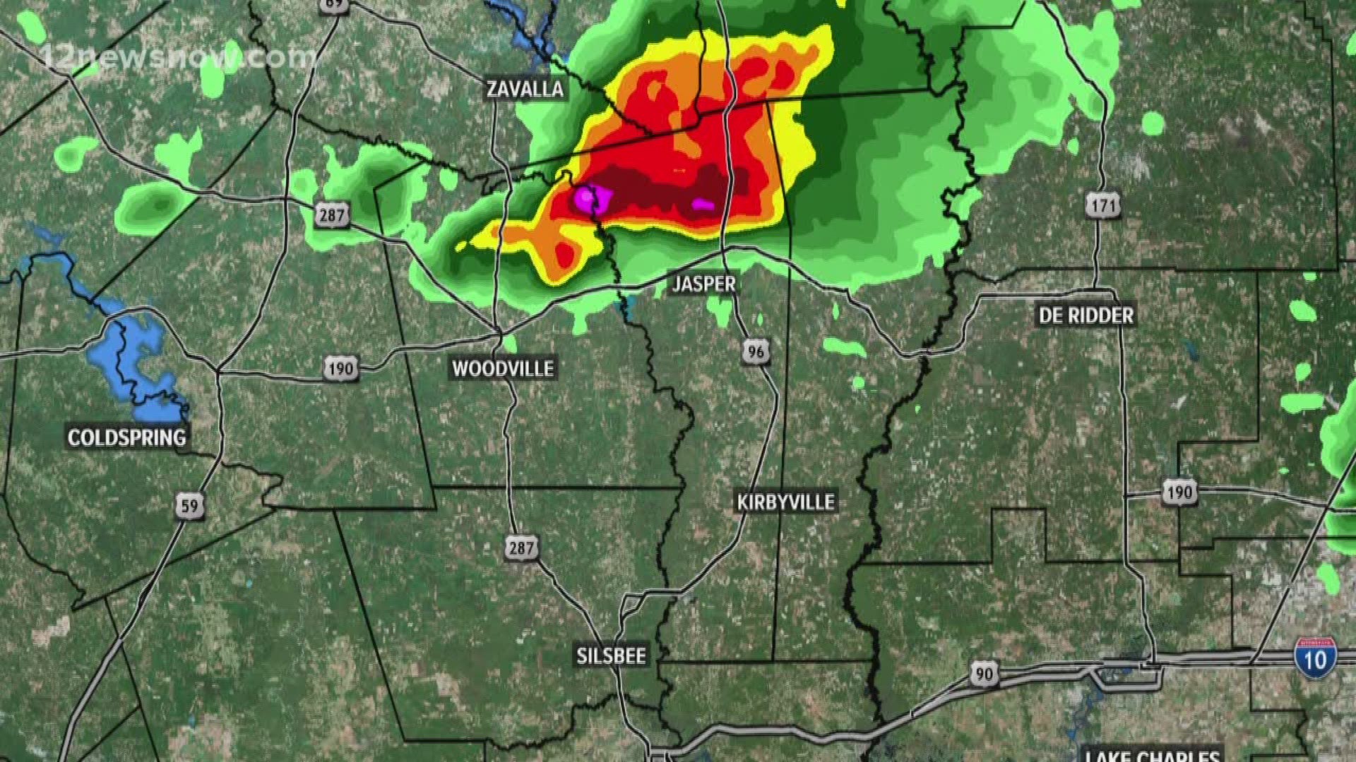 Tornado moves from Polk through Tyler, Jasper, Newton Counties