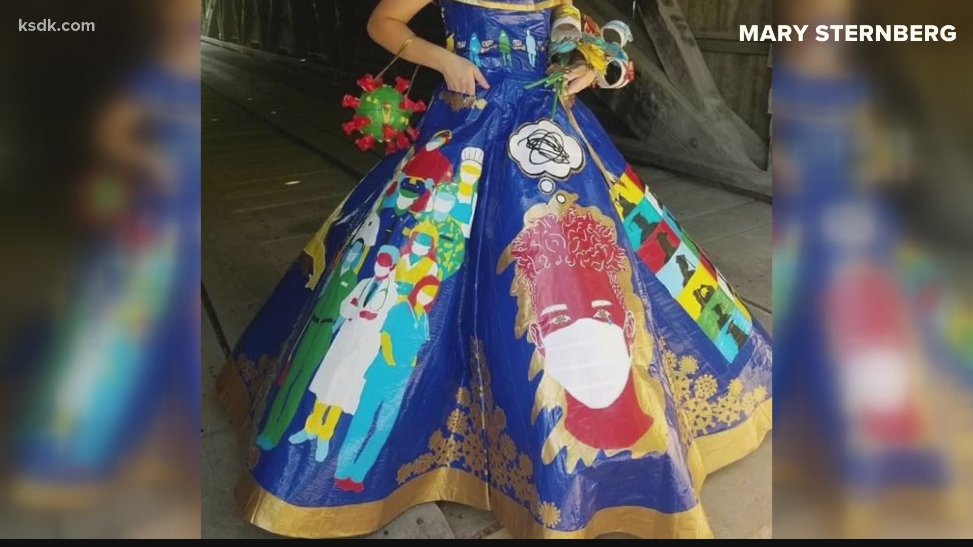 Payton Manker made a dress out of duct tape. Her design includes people wearing masks, doctors and nurses, there's also a nod to the class of 2020.