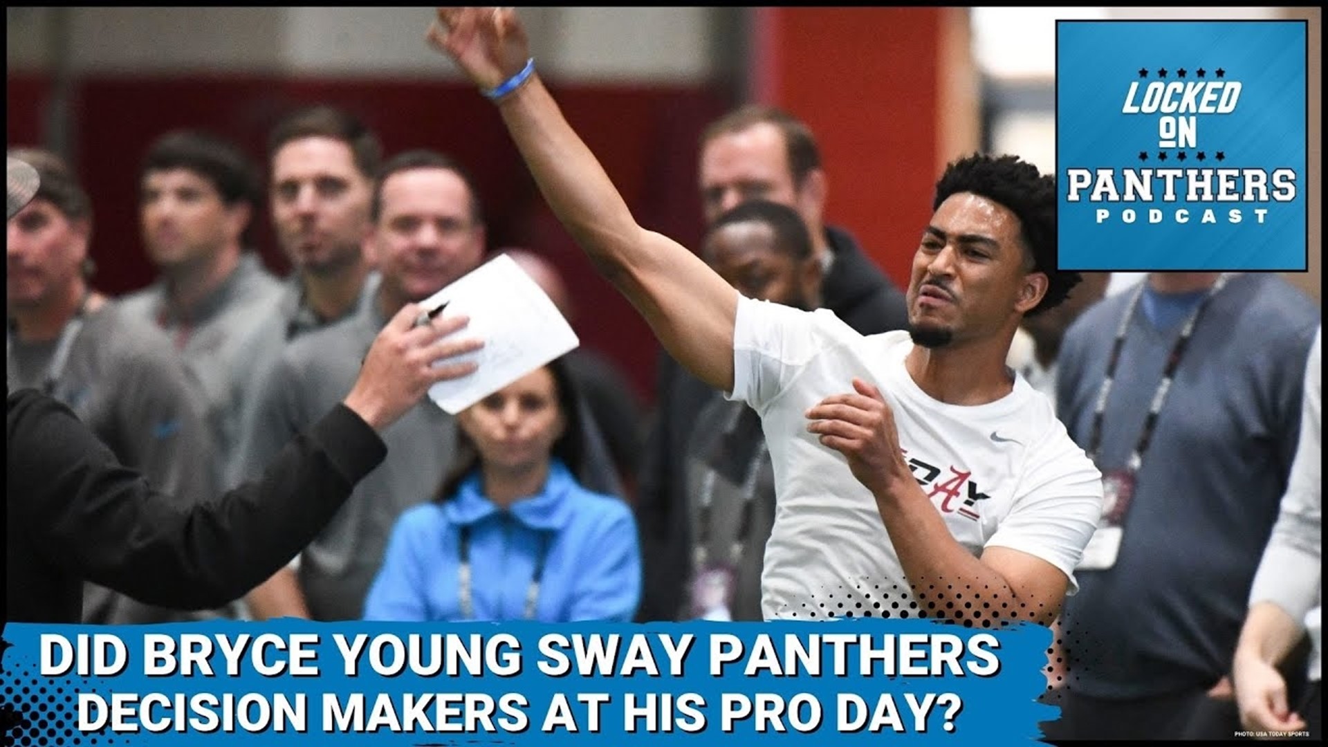 The Carolina Panthers traveling party headed south to Tuscaloosa, Ala., to check out Alabama QB Bryce Young as he took part in Alabama's Pro Day.