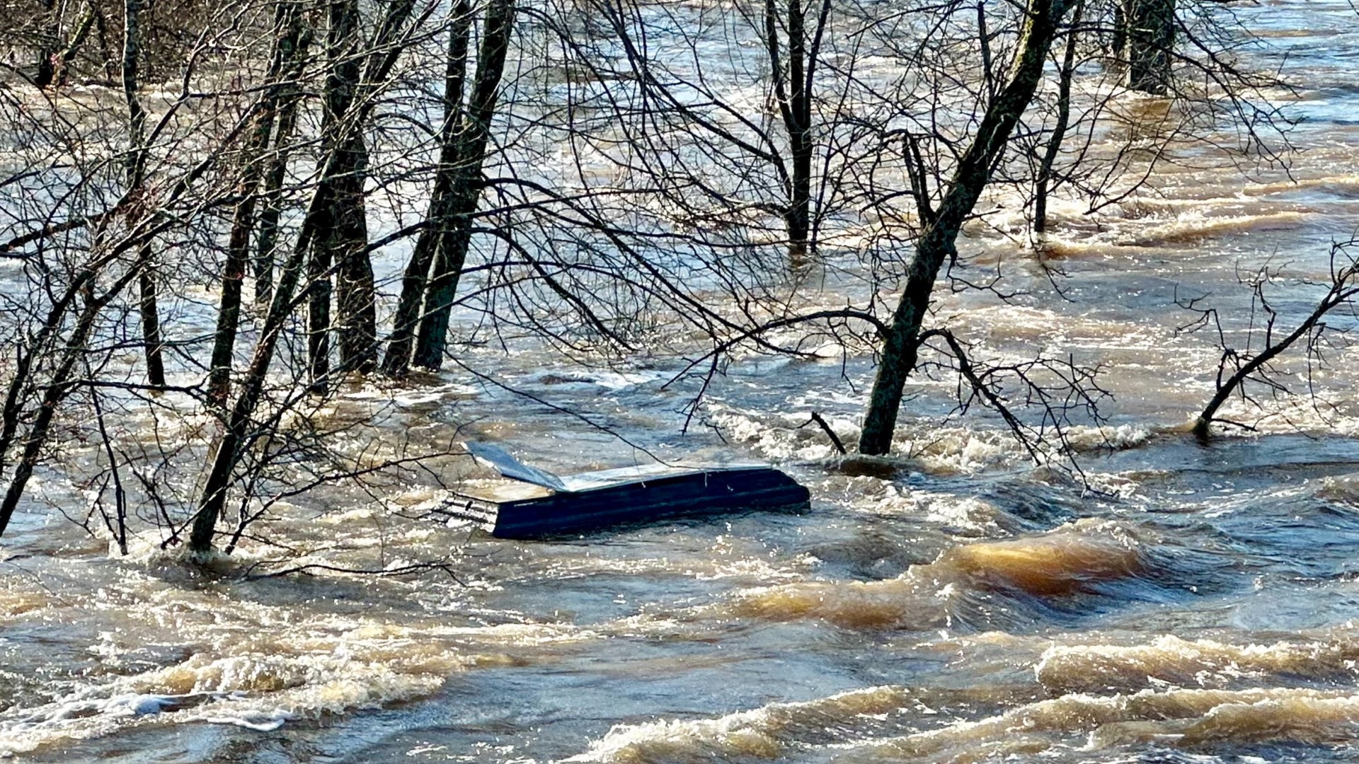 Tracy Grondin, who captured the footage, said she was taking pictures of the flooding when her fiancé spotted a strange object that went over the Great Falls.