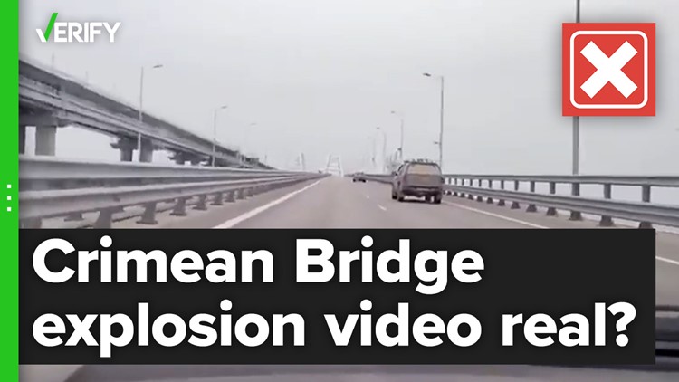 A video claims to show video of the Crimean Bridge explosion is not real and edited from different clips