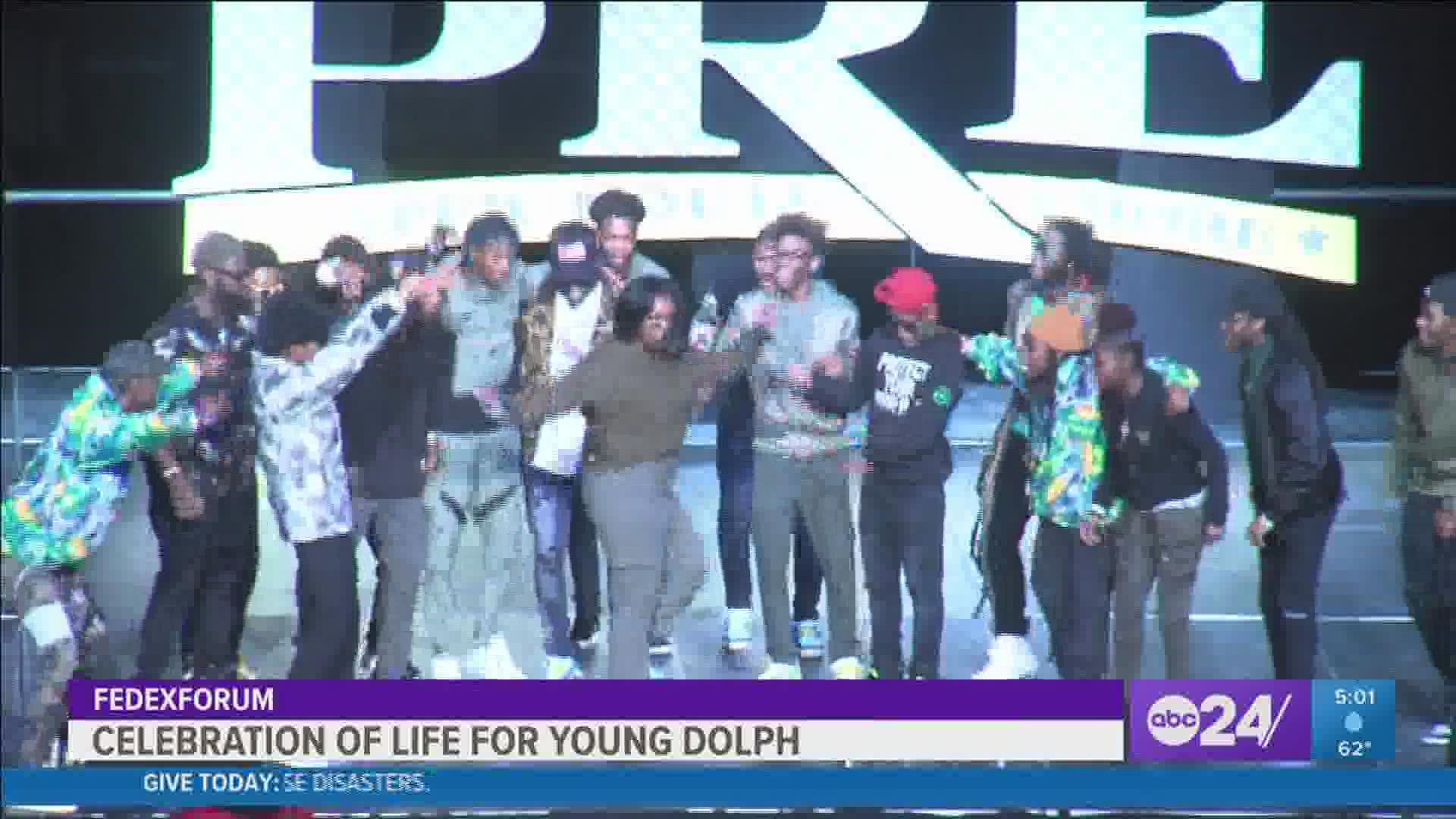 Dozens of speakers - a mix of musicians, pastors and politicians and family - paid tribute to Young Dolph's life and legacy one month after his shooting death.