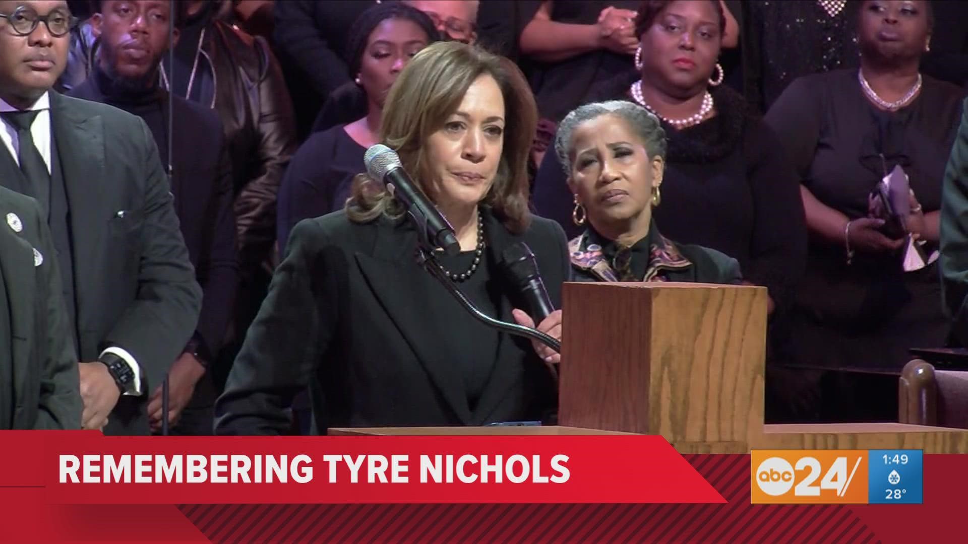 Vice President Kamala Harris delivers a speech at the funeral of Tyre Nichols.