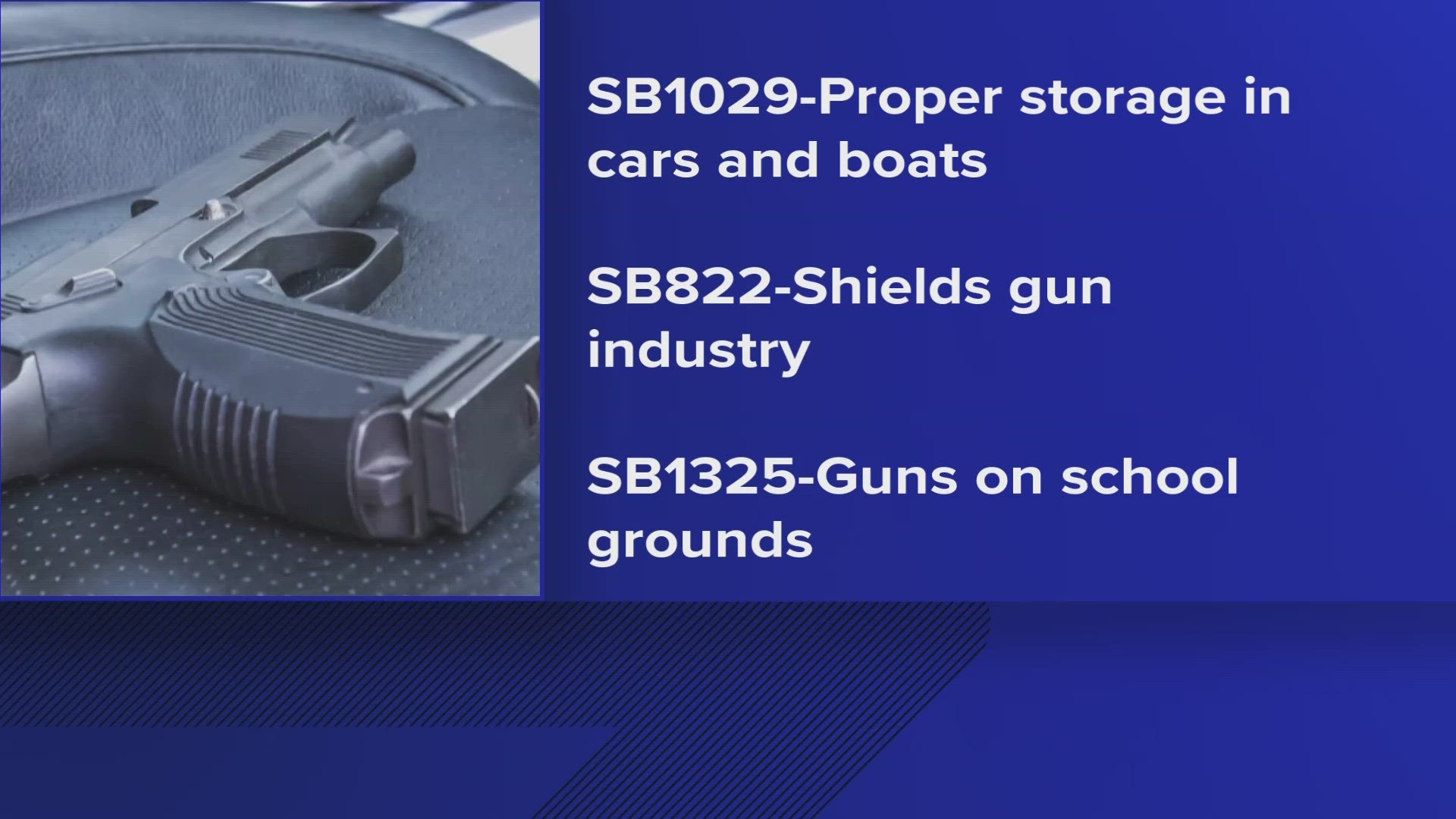 One bill increases the punishment for people who don't properly secure guns in vehicles. Another would restrict the kinds of gun restrictions businesses can have.