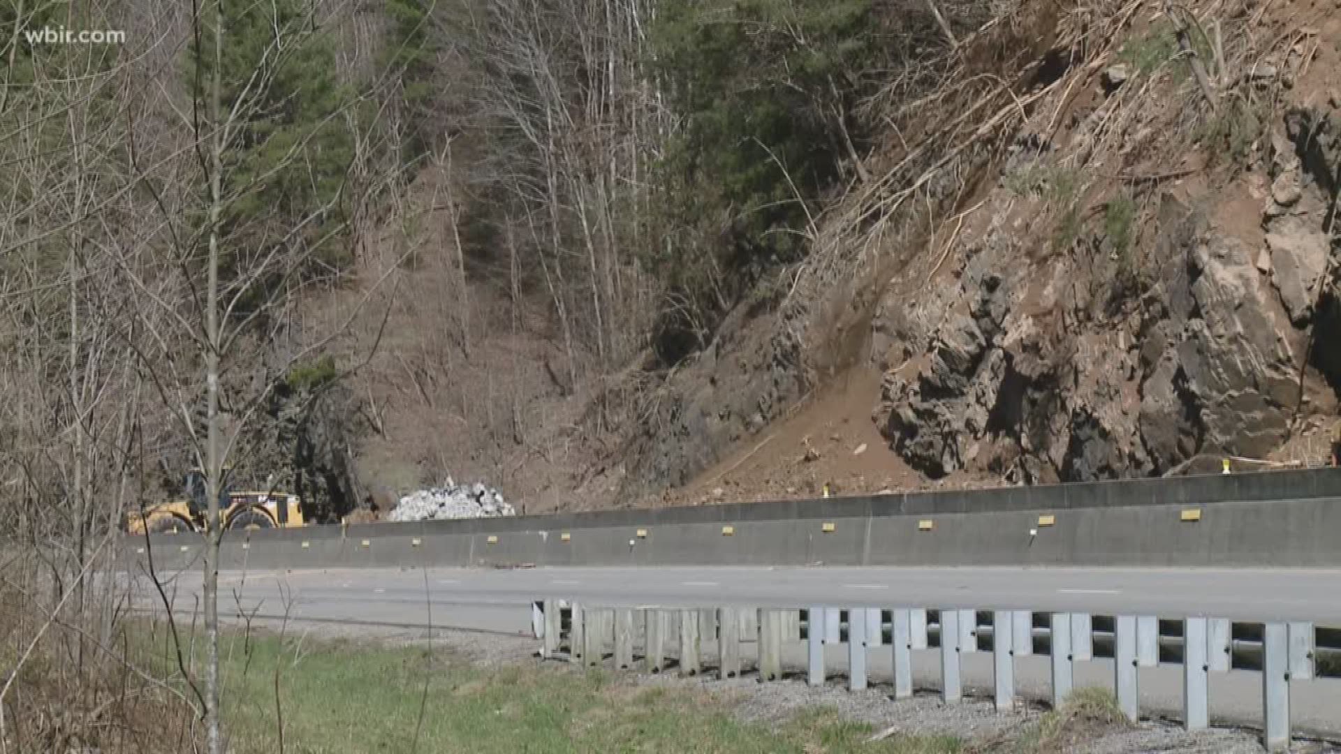 A rockslide closed traffic on Interstate 40 in both directions between the Tennessee/North Carolina state line and Asheville, at the 7 and a half milemarker just beyond the Harmon Den exit.