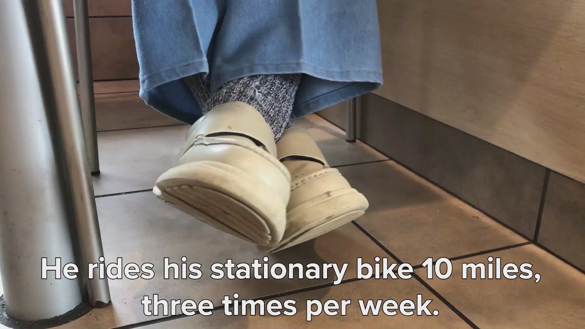 Fred Webb rides his stationary bike 10 miles, three times per week. After 45 years, he hit 70,000 miles. He celebrated by bringing cookies to his nearly daily meeting with his friends at McDonald's.