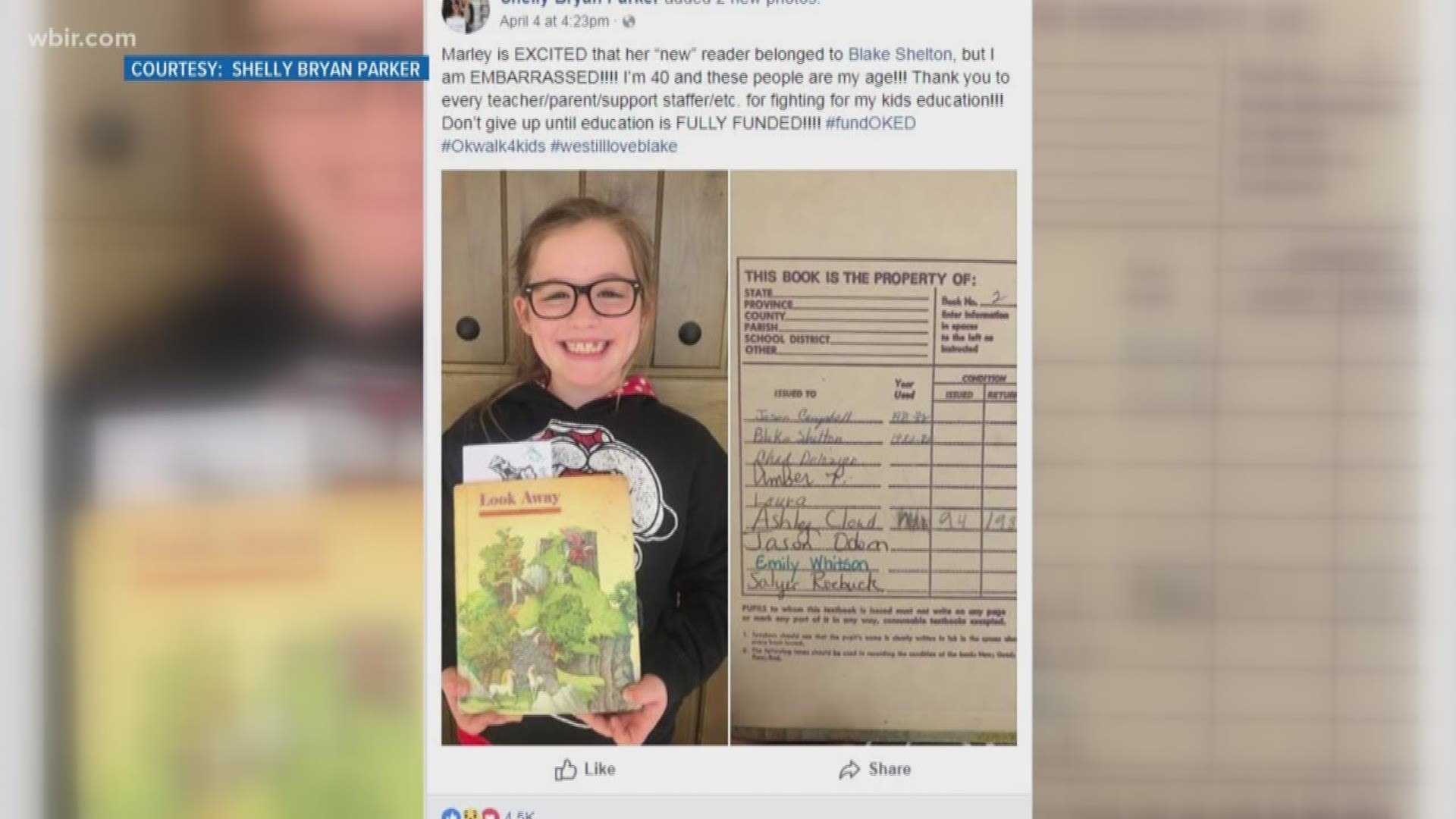 A little girl in Oklahoma was excited to see Blake Shelton's name in a book she checked out from school.