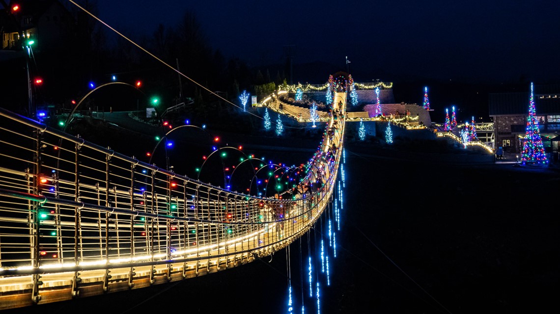 Check out the SkyBridge in Gatlinburg all lit up for Christmas