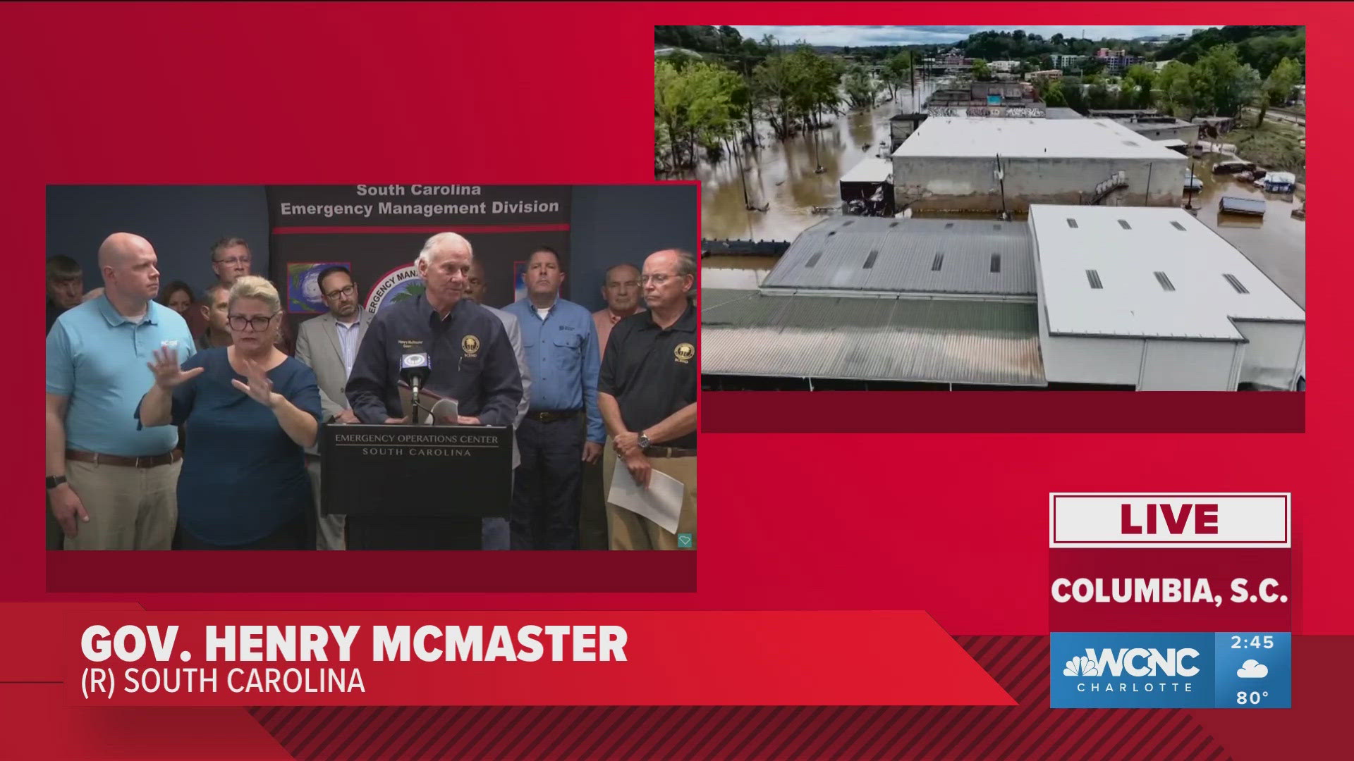 South Carolina Governor Henry McMaster on Monday discussed the state's ongoing response to Helene.