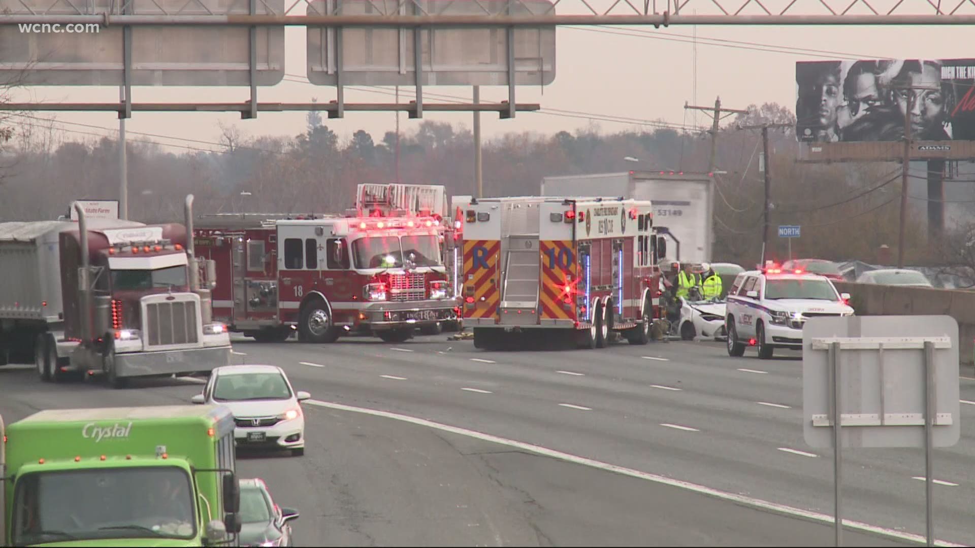 North Carolina Highway Patrol said the driver of a red dump truck left the scene of an crash that seriously injured a woman whose car was hit by a reckless driver.