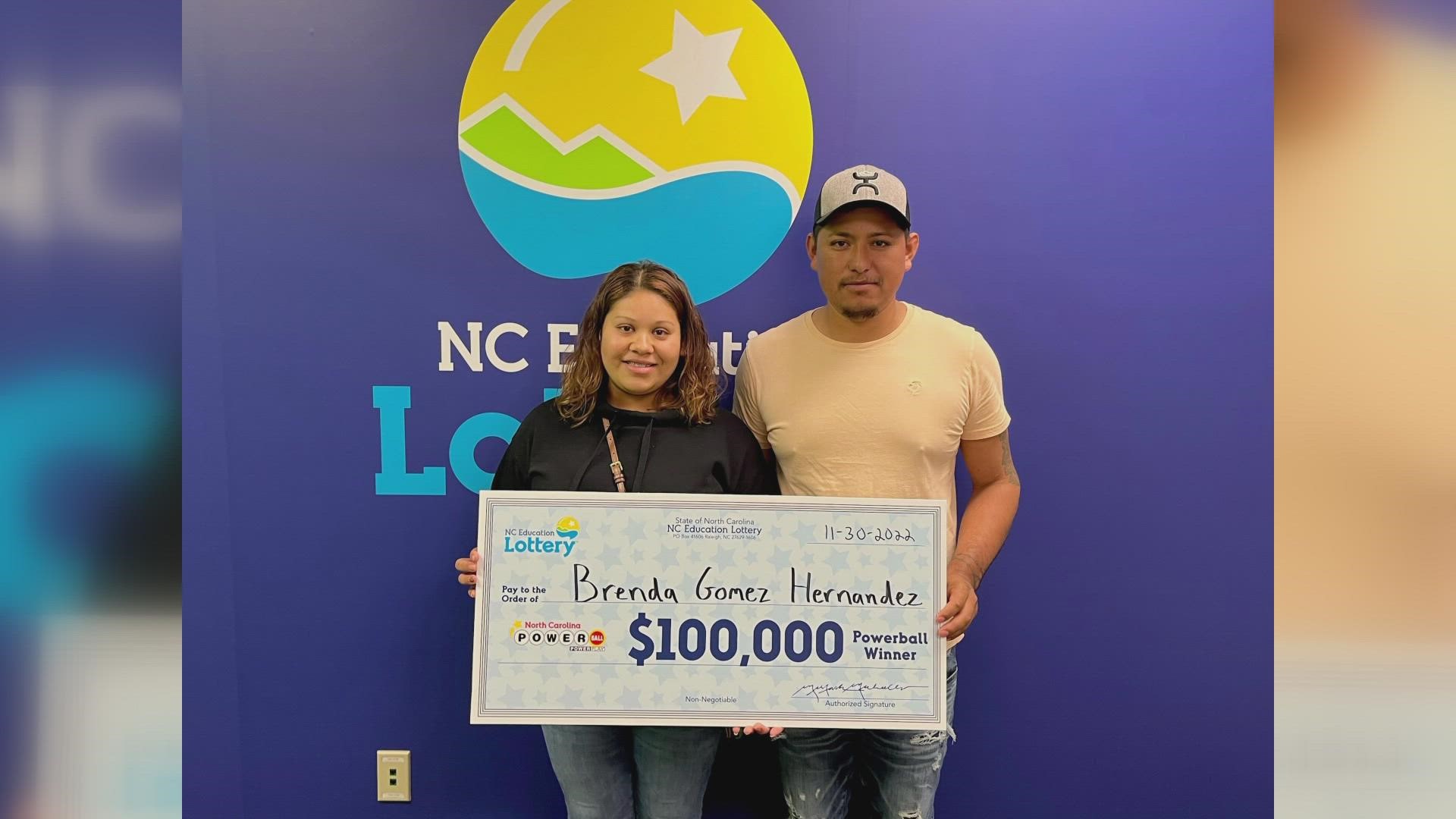 Hours after giving birth to a baby girl, Brenda Hernandez Gomez won a $100,000 Powerball prize thanks to help from her two sons.