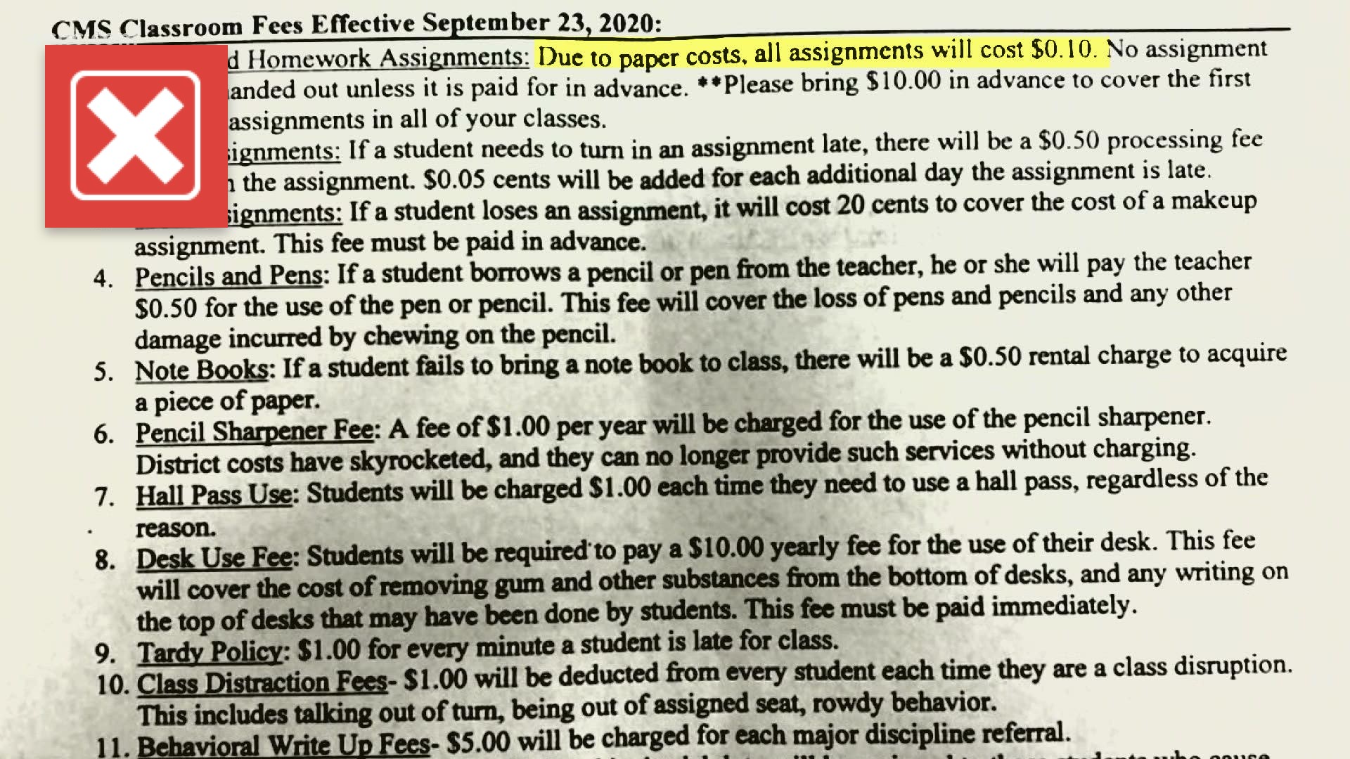 A letter making its way around some Charlotte classrooms claims students will need to pay just to do their given assignments. We verify that letter is not real.