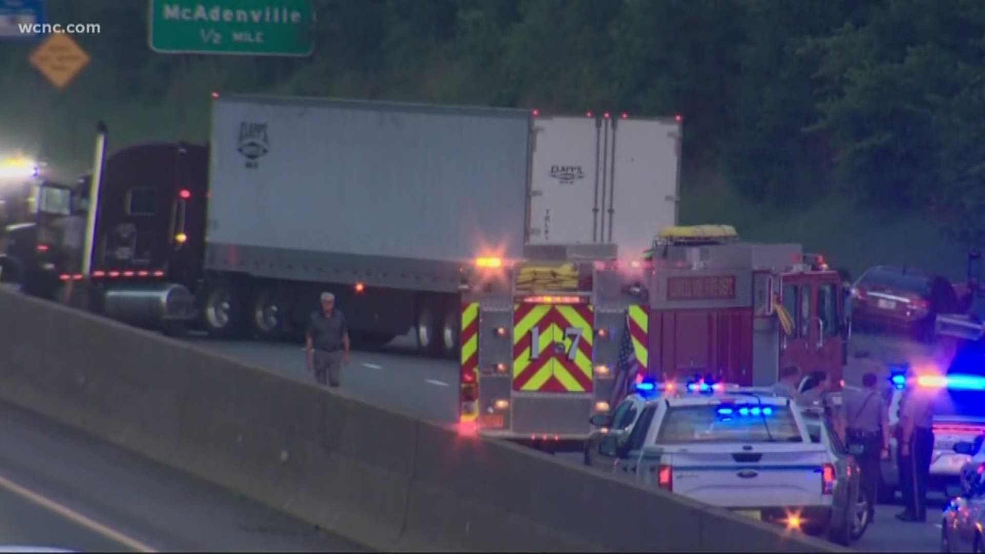 A section of the southbound lanes of I-85 in Gaston County were closed Monday morning after a wrong-way crash involving a stolen vehicle and a tractor-trailer.