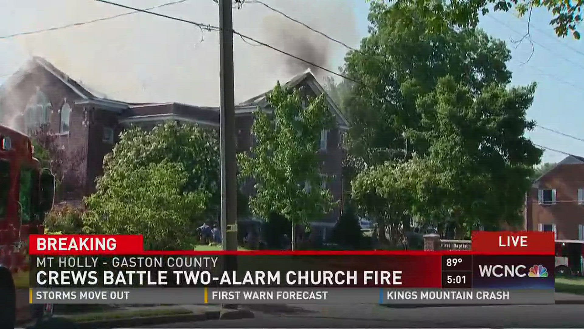 Crews battled a 2-Alarm fire at First Baptist Church in Mount Holly.