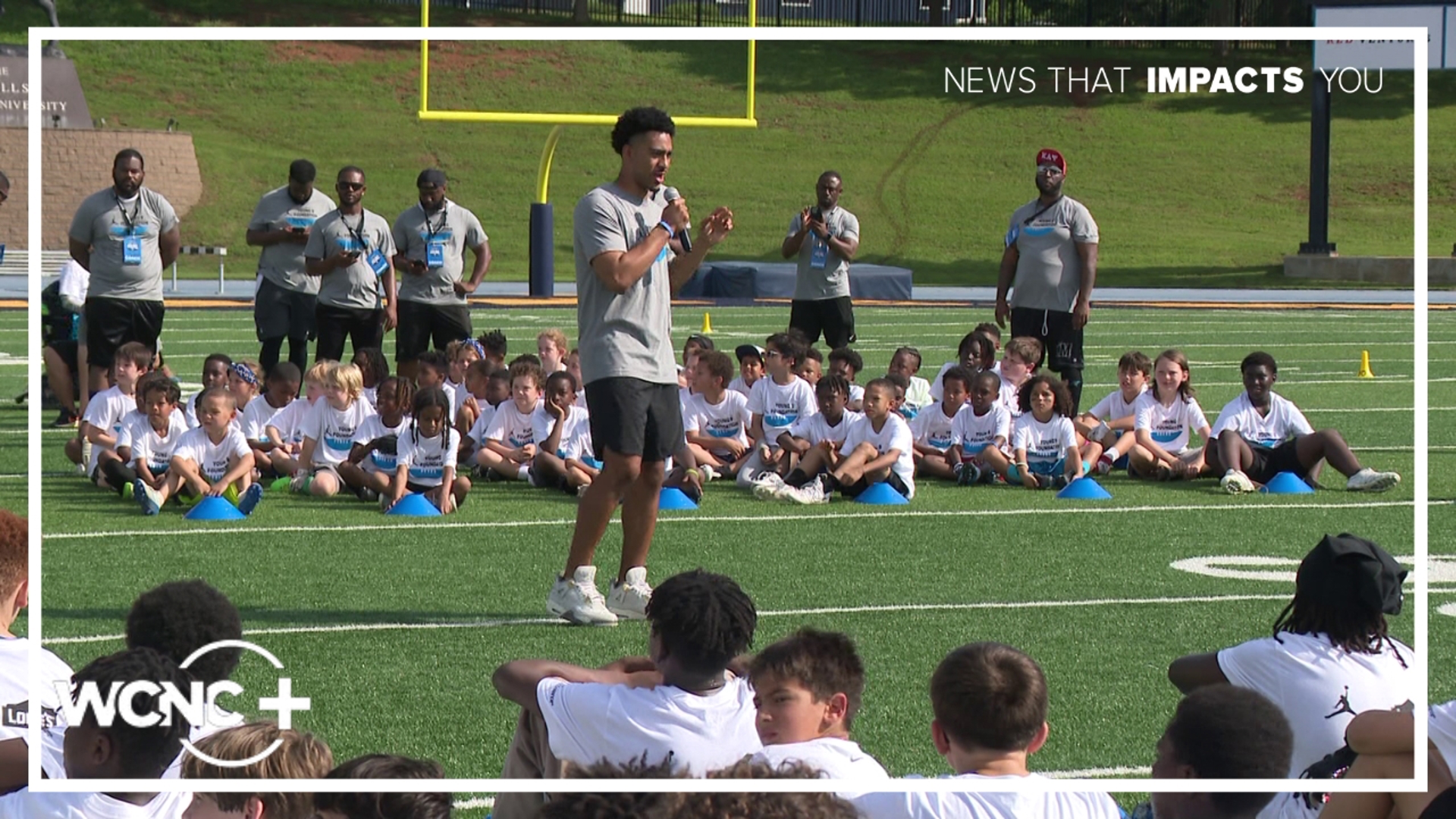 The Carolina Panthers quarterback shares why he advocates for kids' mental health while hosting a football camp on Saturday, June 7, 2025.