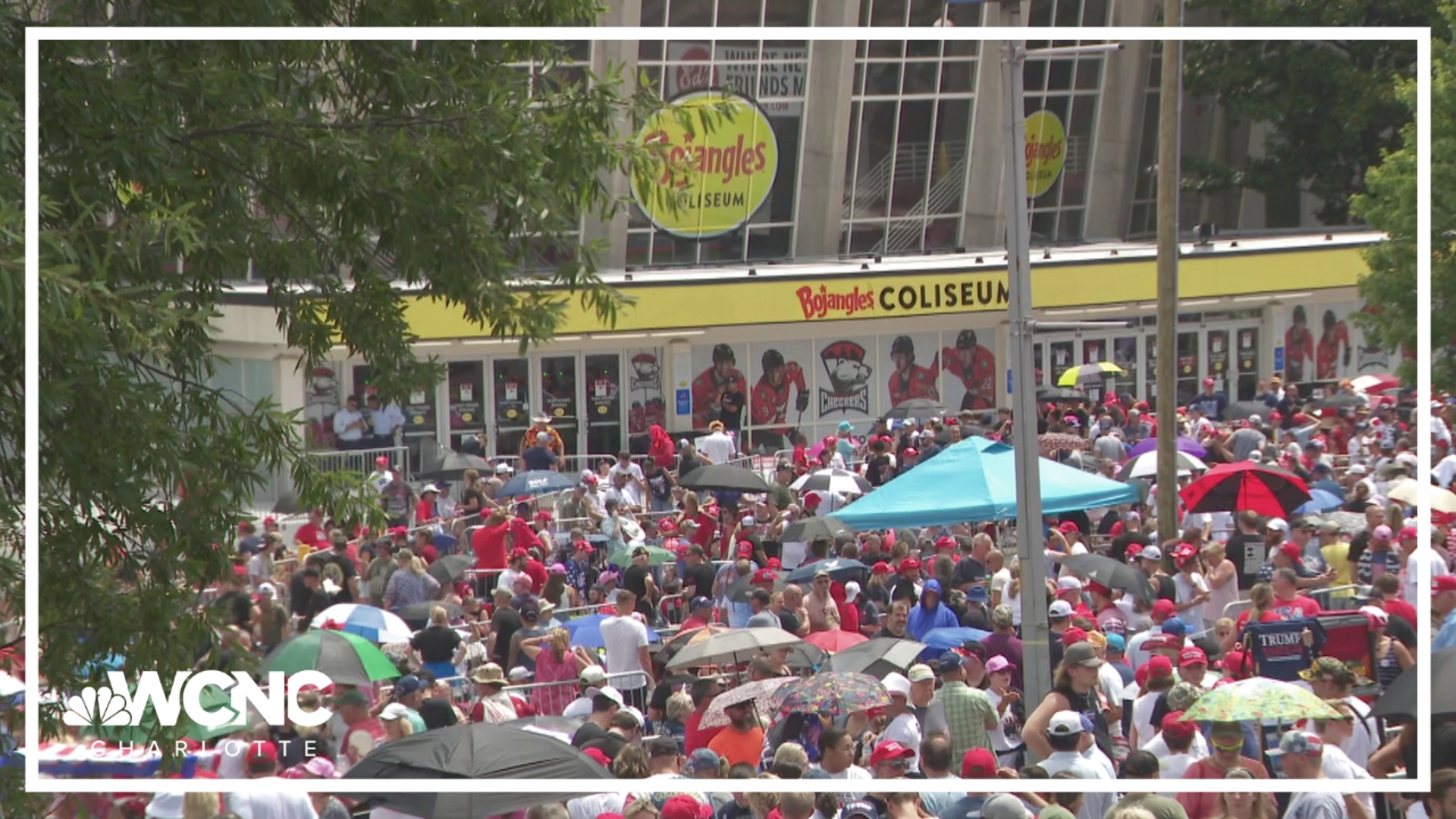 Trump supporters were waiting outside Bojangles Coliseum all afternoon to see the former president speak.