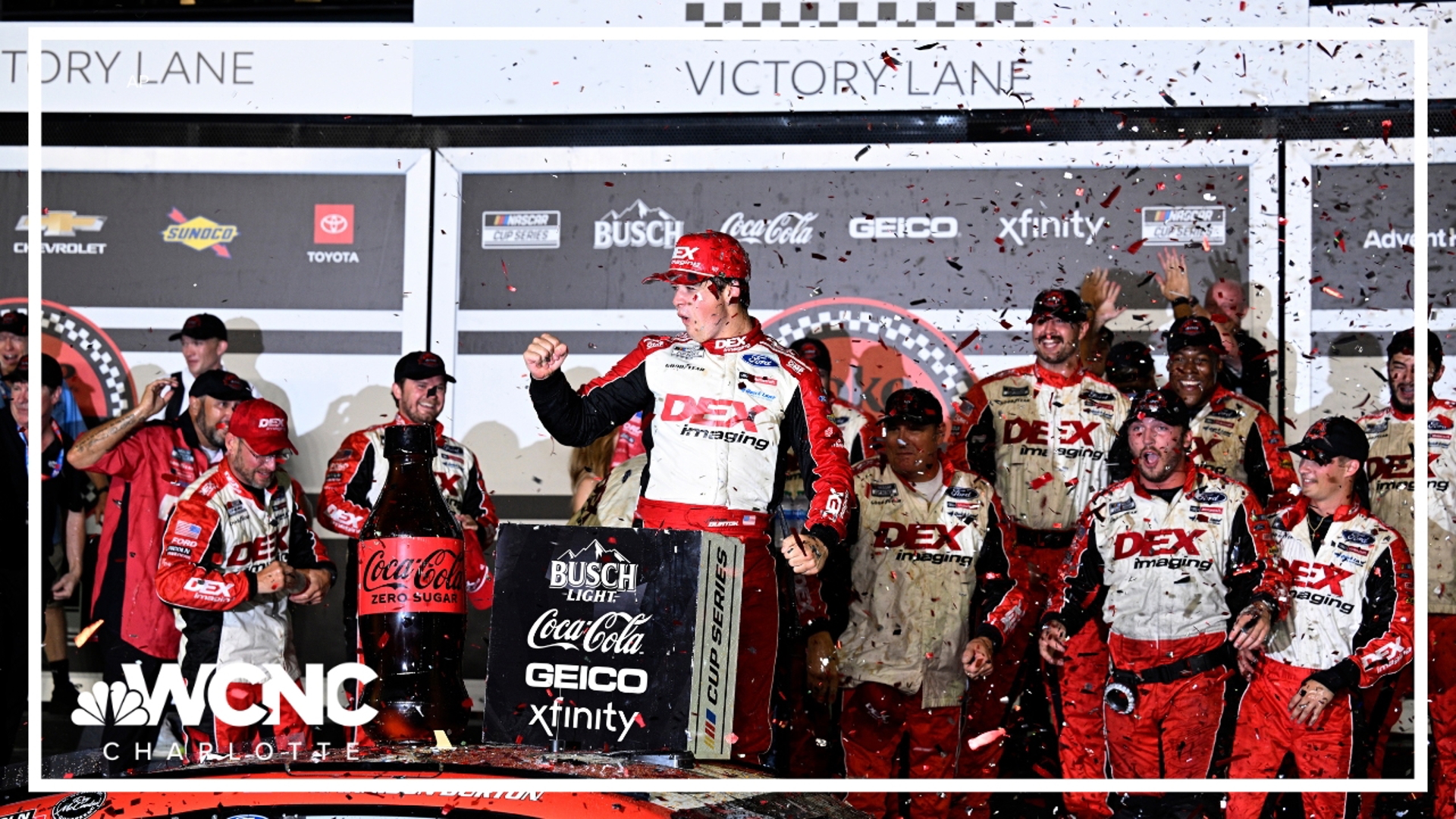 Burton held off Kyle Busch to win at Daytona on Saturday. The win was the 100th victory for Wood Brothers Racing.