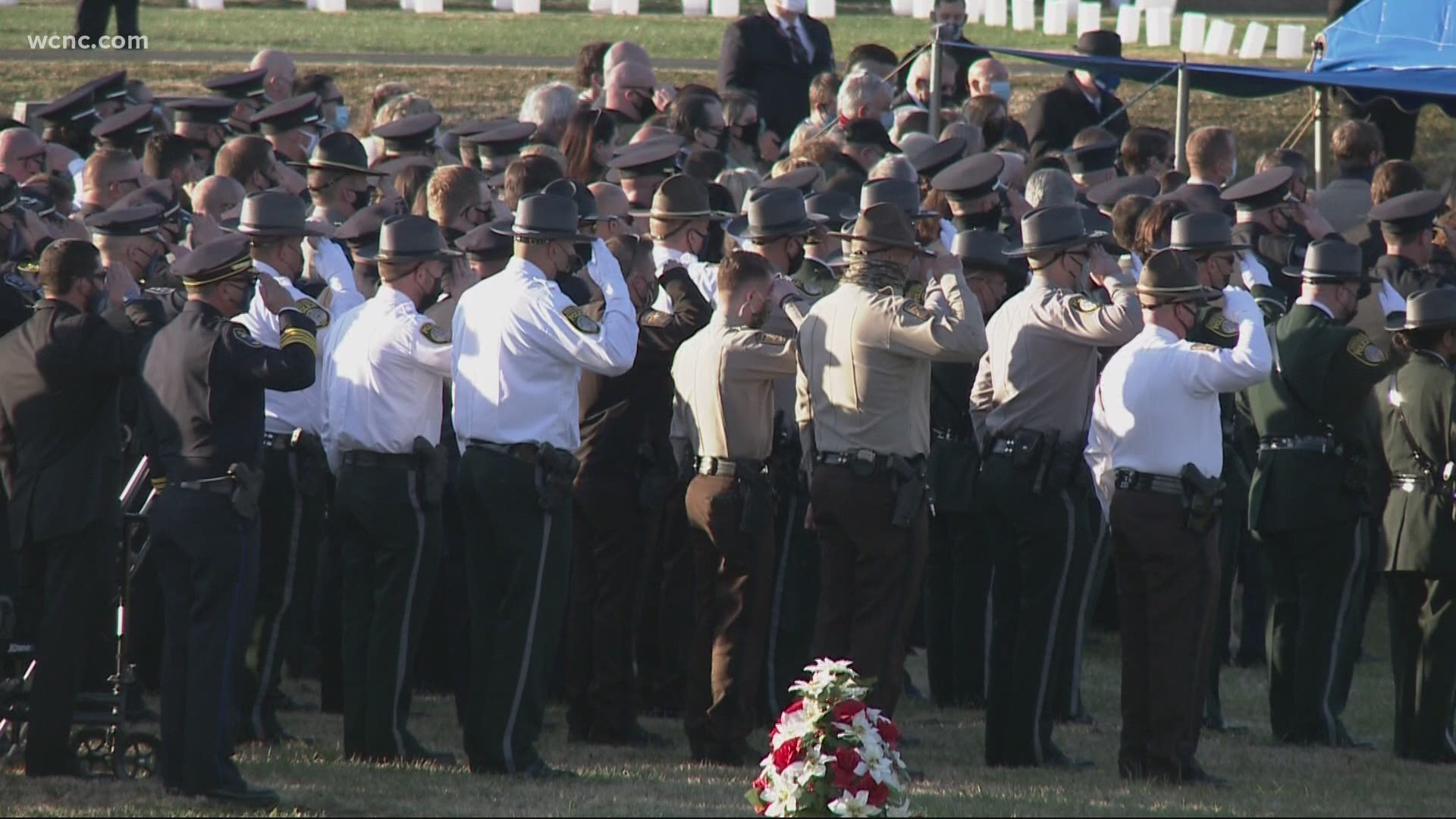 Fallen Mount Holly officer Tyler Herndon was honored at First Baptist Church in Kings Mountain on Tuesday afternoon before being escorted to his final resting place.