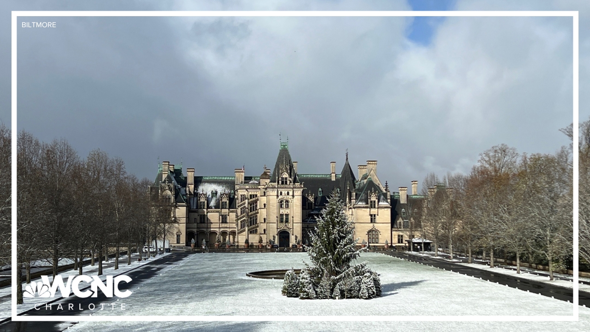 The snowfall comes right after the historic site decorated for the holidays.