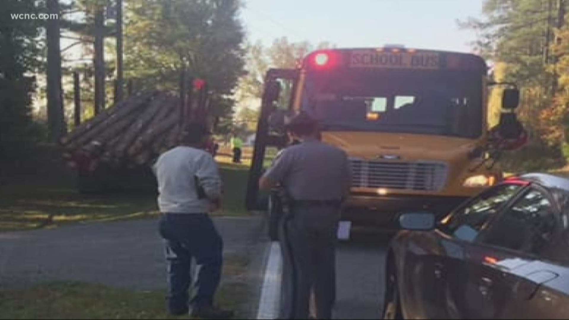 A Lancaster County student was getting on the school bus when a logging truck went flying by, nearly hitting her and the bus.