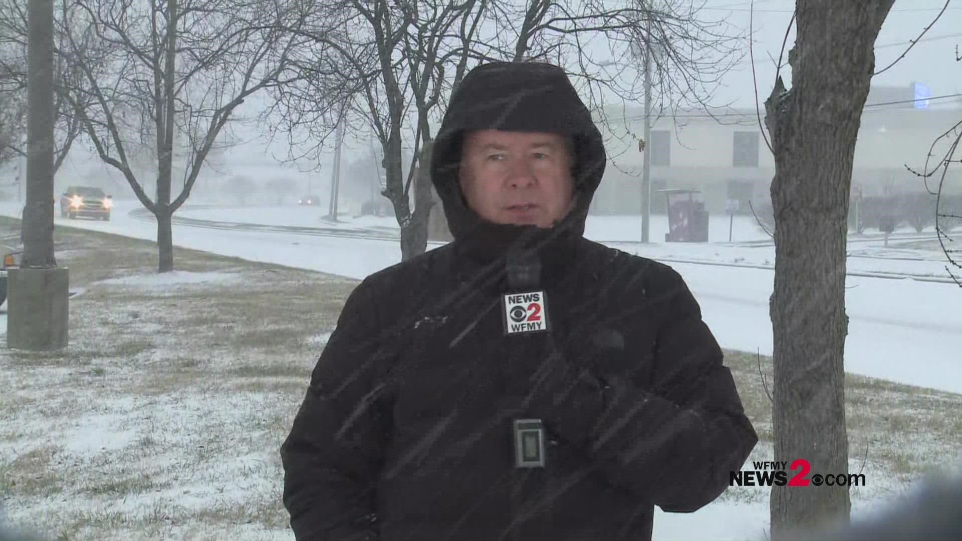 Eric Chilton gives us a look at snowy conditions in Greensboro Sunday morning.