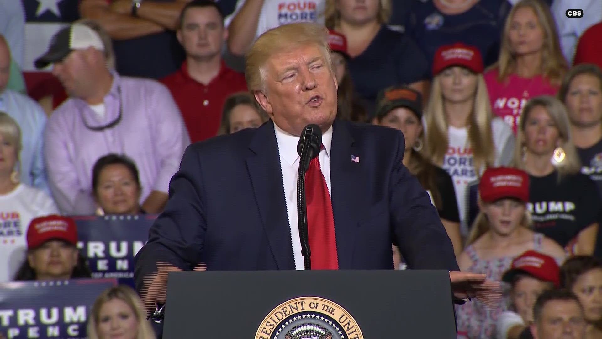 President Trump held a Make American Great Rally in Greenville, NC on Wednesday. He discussed Alexandria Ocasio-Cortez, Ilhan Omar, Ayanna Pressley and Rashida Tlaib, otherwise known as "The Squad," who he told to go back to the countries they came from on Twitter over the weekend.