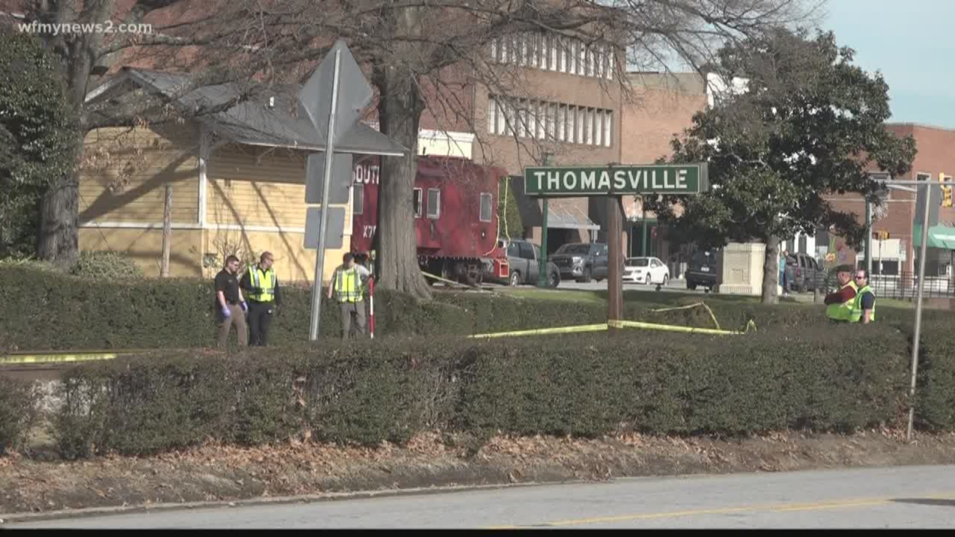 Thomasville police say a pedestrian hit by a train has died.