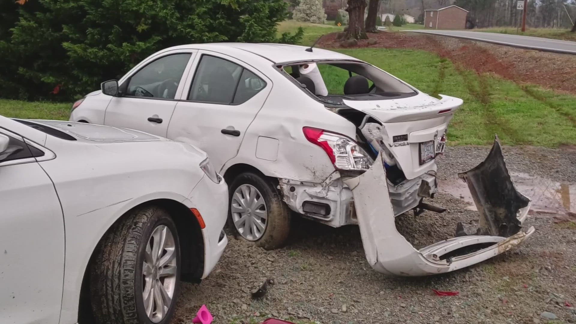 North Carolina State Highway Patrol says a truck driver went off the road and crashed into both of a Trinity couple’s cars.