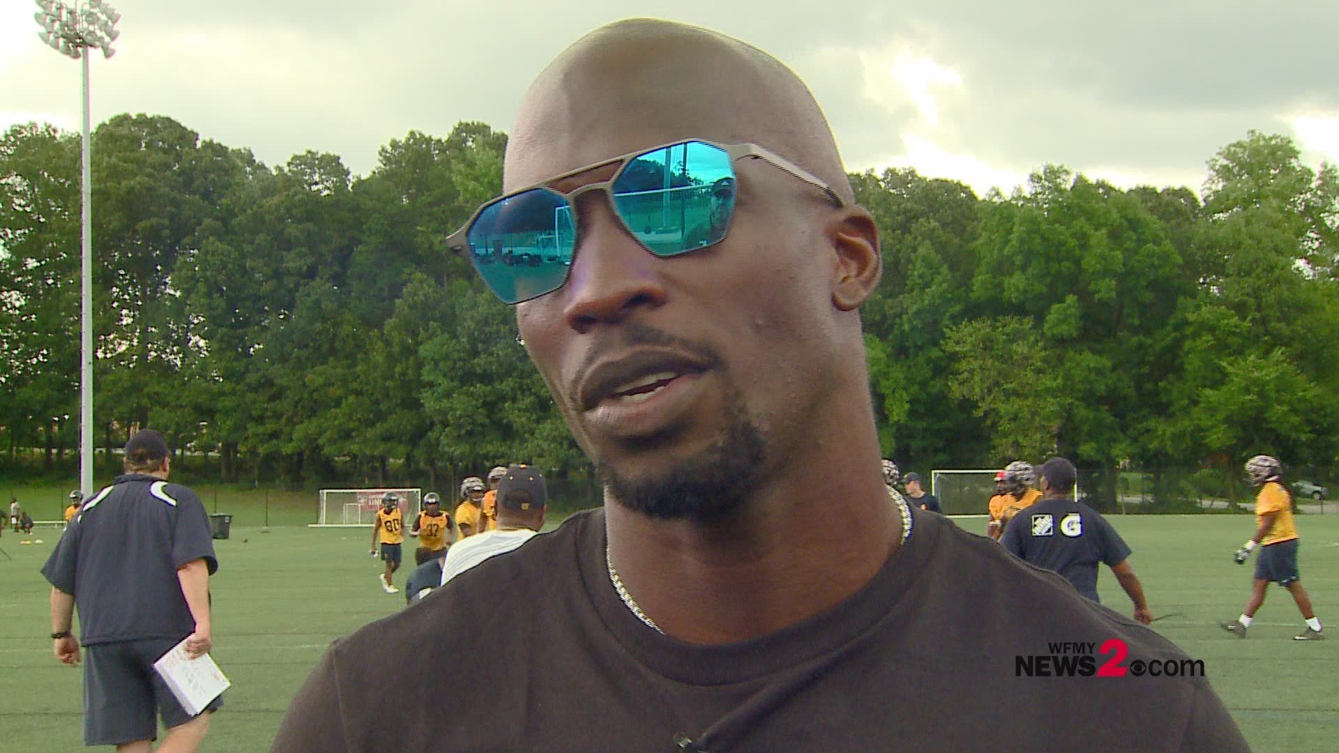 The former NFL star and six-time Pro Bowler stopped by day two of A&T's training camp in Greensboro Tuesday.
