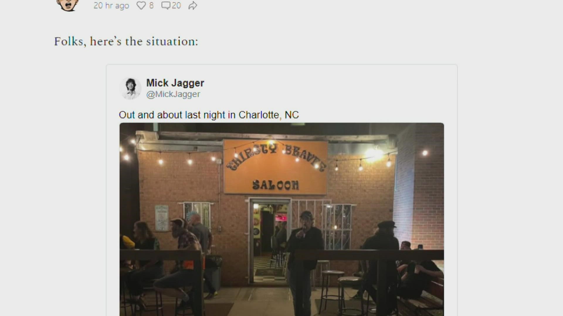 Mick Jagger stopped for a drink at the Thirsty Beaver in Charlotte and went unnoticed by customers for the most part.