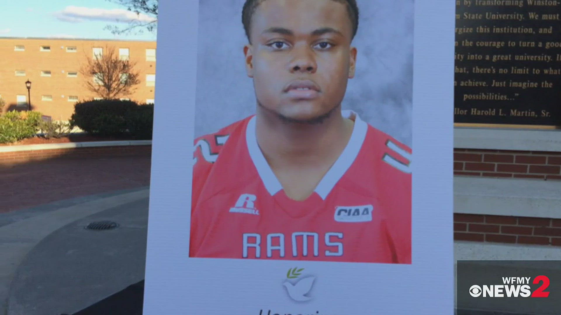 Students gather at Winston-Salem State University to remember player killed at party.