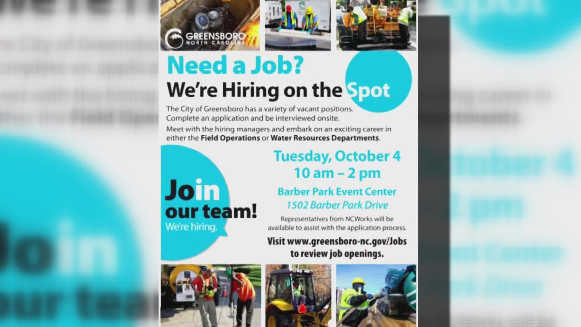 The city is hiring on the spot to fill more than 100 positions in water resources and field operations.