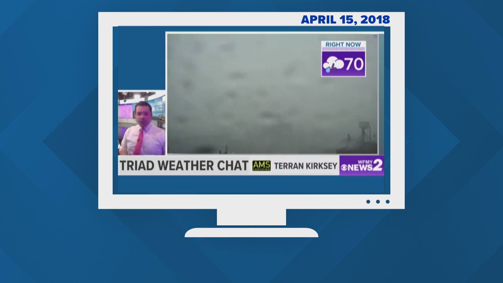 Chief Meteorologist Tim Buckley and the WFMY staff had to shelter inside, on April 18, 2018, as the storms rotation passed right over the television station.