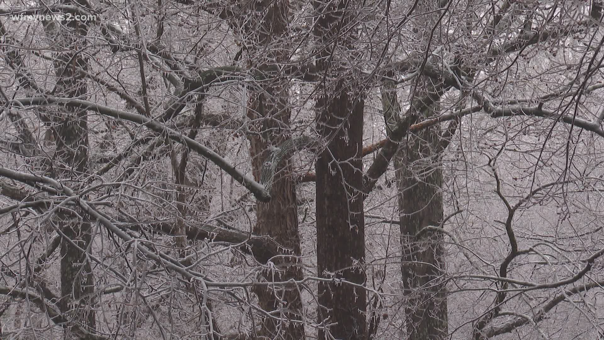 Guilford Metro 911 said it’s been a calm day compared to Saturday’s ice storm. No major tree damage has been reported.