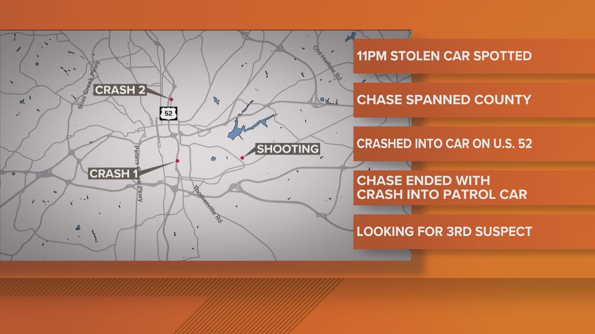 Officers said the chase started after a shooting at an apartment complex in Winston-Salem, going into Kernersville and then coming back into Winston-Salem.