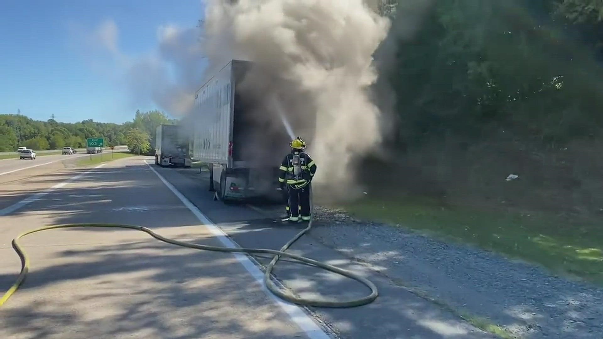 A tractor trailer caught on fire HWY 52 South at the  South Main Street exit.